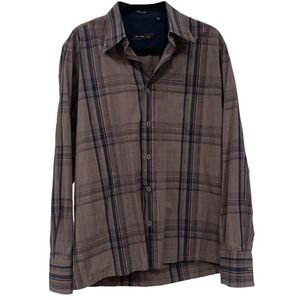 Frio Brown & Blue Long Sleeve Button Down Plaid Shirt